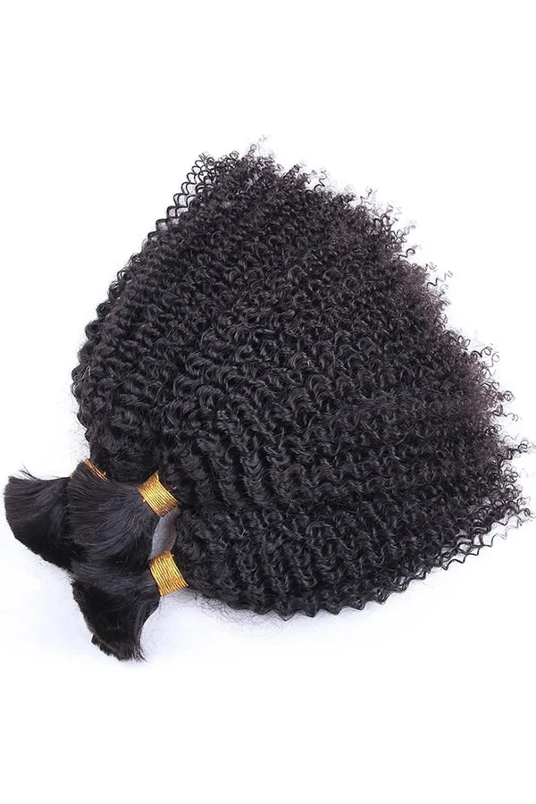 Double Drawn Kinky Curly Bulk Human Hair Natural Black