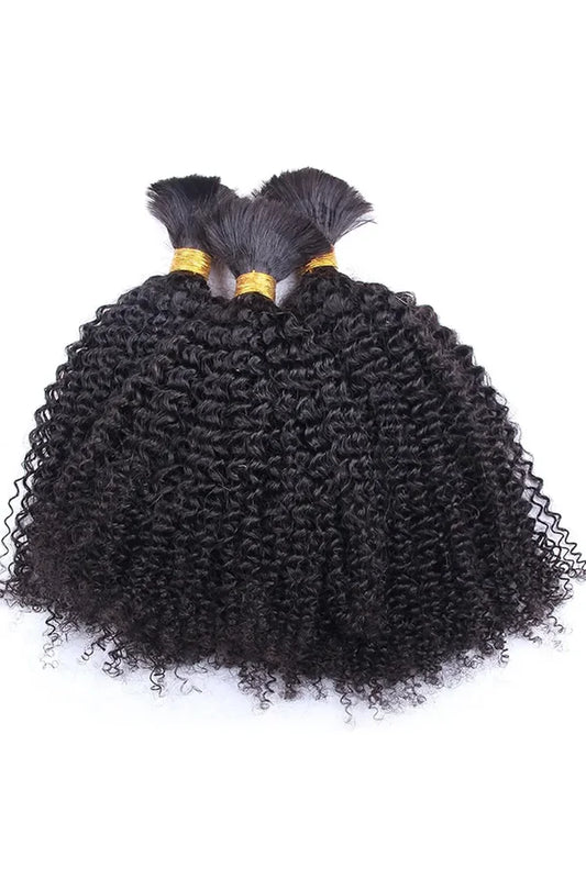 Double Drawn Kinky Curly Bulk Human Hair Natural Black